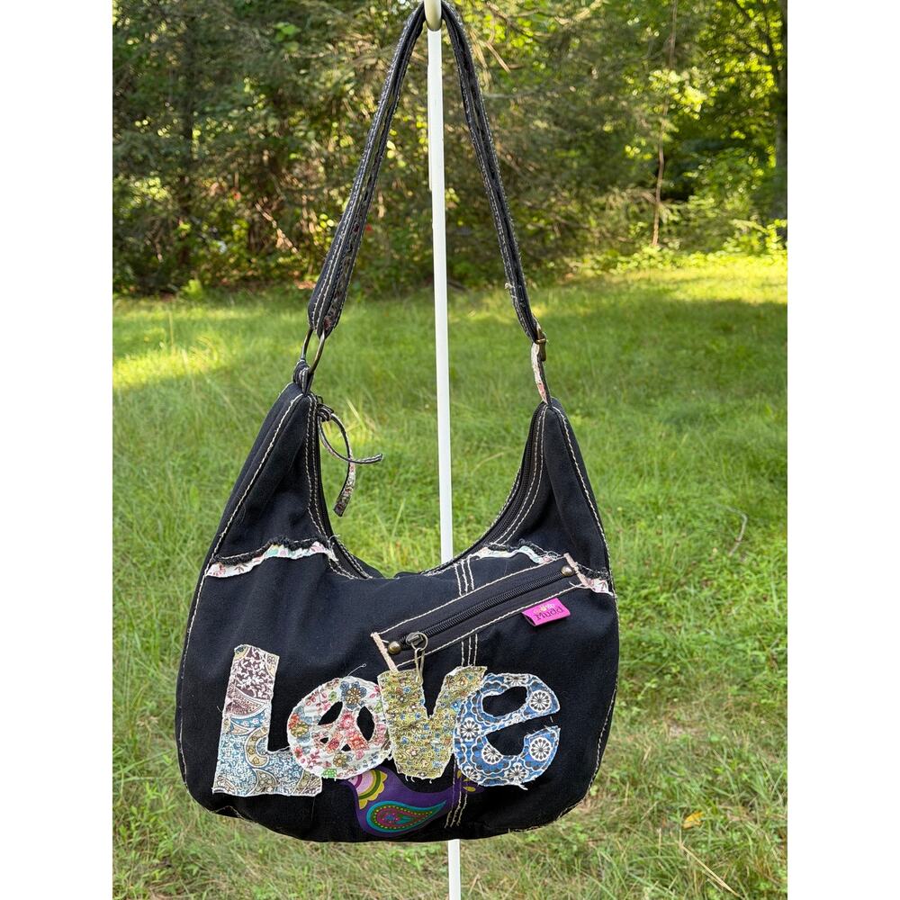 Mudd LOVE Patchwork Canvas Hobo Bag Boho Y2K Adjustable Strap - Picture 3 of 10